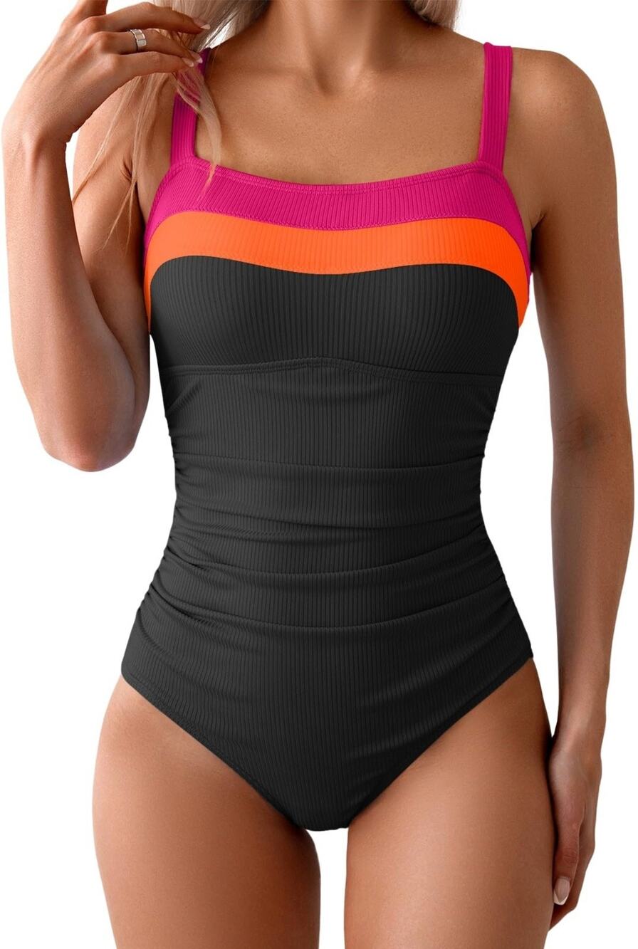 Aidonger Women's Ribbed One Piece Swimsuits Tummy Control Size Small